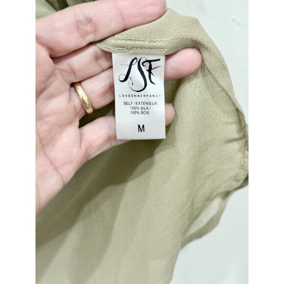 LoveShackFancy Ruffle Lace Trim Clara Silk Blouse Raffia Brown Womens Sze Medium - Picture 5 of 5